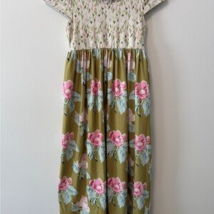 SweetHoney Ruffled Floral Dress in Pink and Green